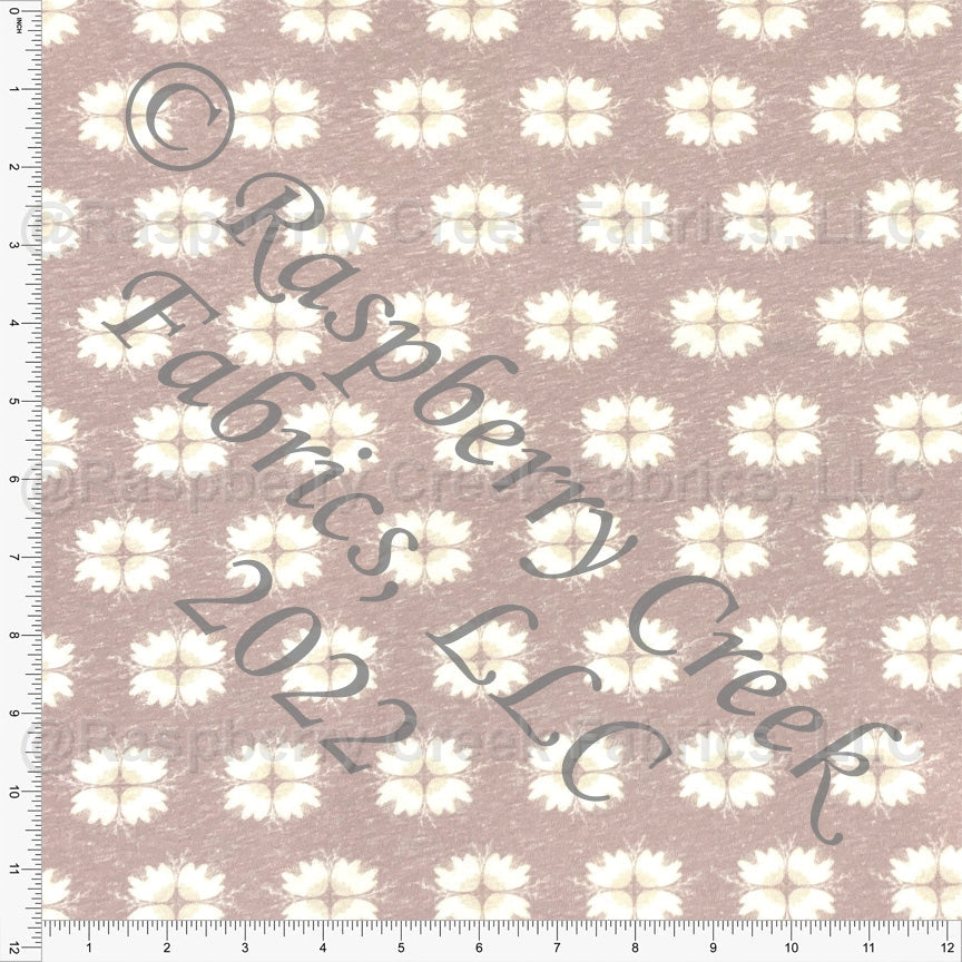 Mauve and Cream Geometric Bouquet Tri-Blend Jersey Knit Fabric, Wander by Kelsey Shaw for CLUB Fabrics Fabric, Raspberry Creek Fabrics, watermarked
