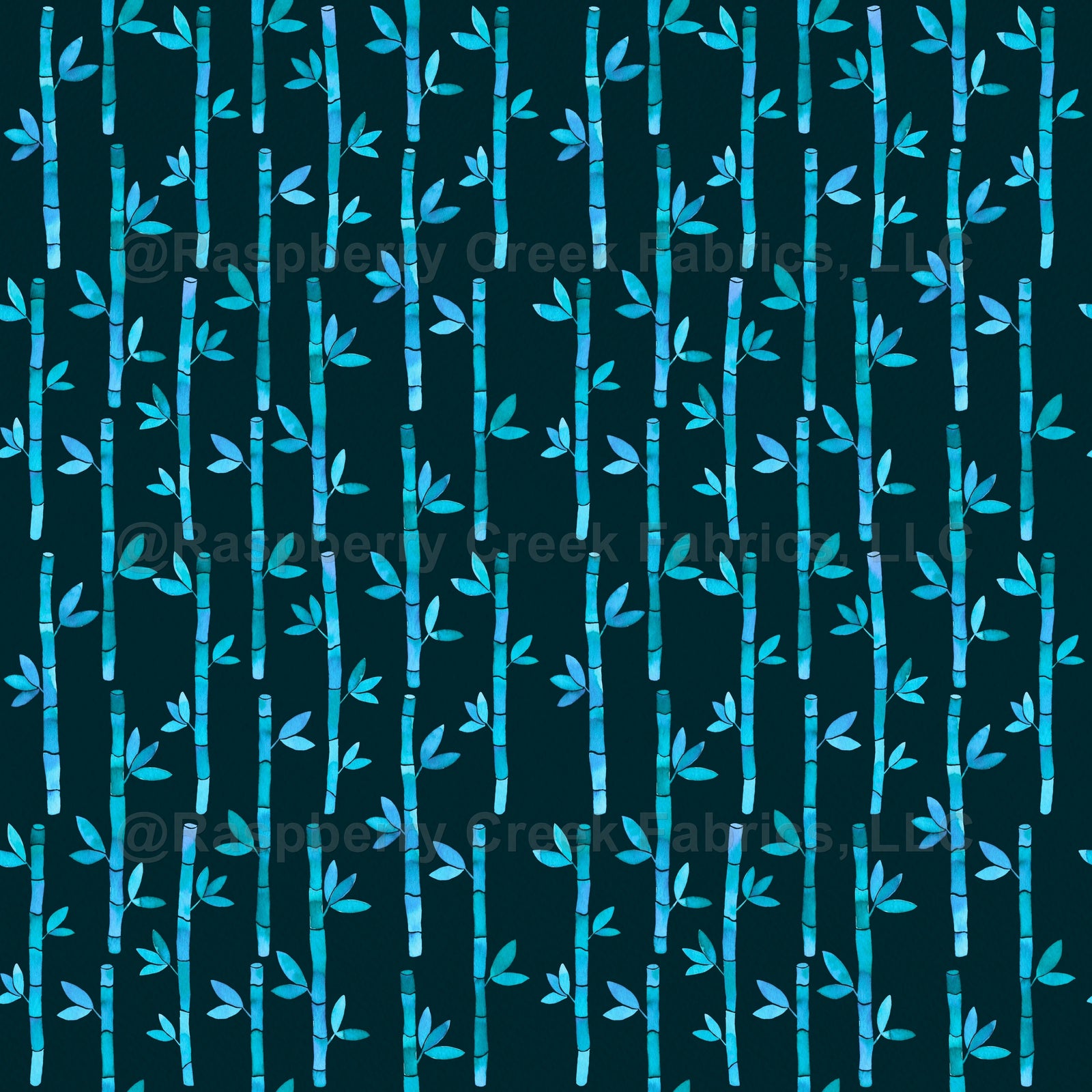 Watercolor Bamboo Pattern - Teal Fabric, Raspberry Creek Fabrics, watermarked