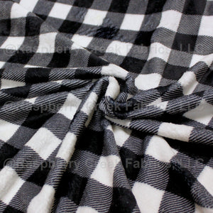 Black and White Buffalo Plaid Minky Cuddle Fabric, CLUB Fabrics Fabric, Raspberry Creek Fabrics, watermarked
