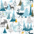 Blue Teal Mustard Olive and Grey Forest Scene Print Fabric, Winter Wonderland by Elise Peterson Image