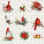 Christmas Collection:  Christmas red cardinals, poinsettias, holly, pinecones, pine branches, a nest, bells and berries with a gold and white background of forest fauna. Image