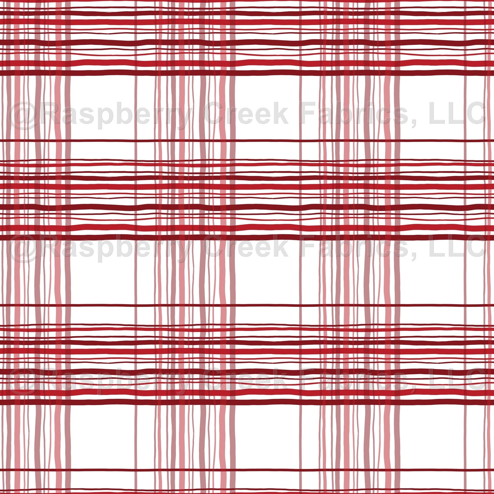 Tonal Red and Burgundy Line Drawn Plaid Print Fabric, Winterland Dream by Kelsey Shaw