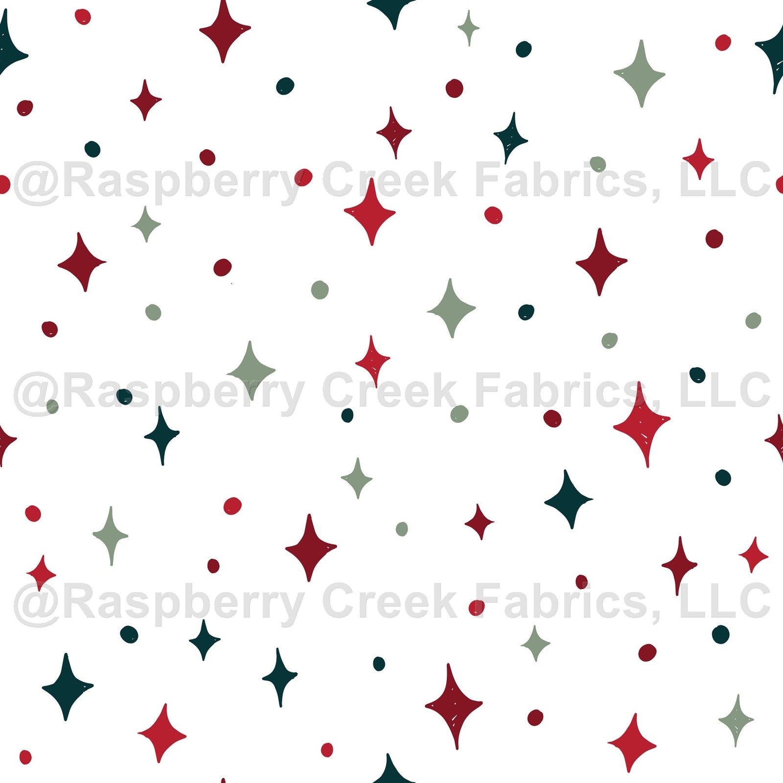 Burgundy Hunter Green Sage and Black Twinkle Multicolor Star Print Fabric, Winterland Dream by Kelsey Shaw