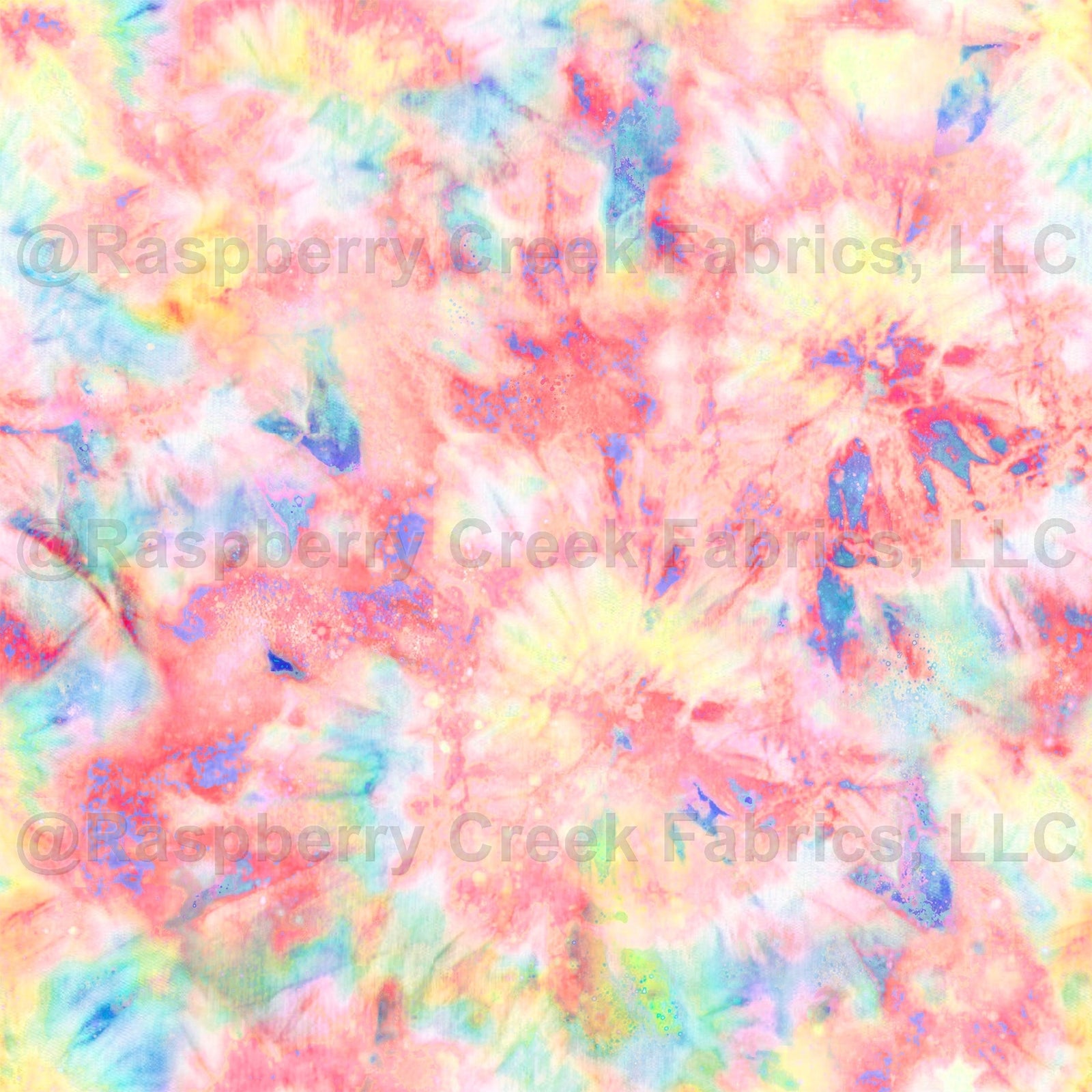 Bright Coral Fuchsia Green Yellow and Blue Tie Dye Print Fabric