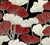 Leaves Collection:  Hand-drawn ginkgo leaves in deep red and off-white with silver outlines and stems on a black background. Image