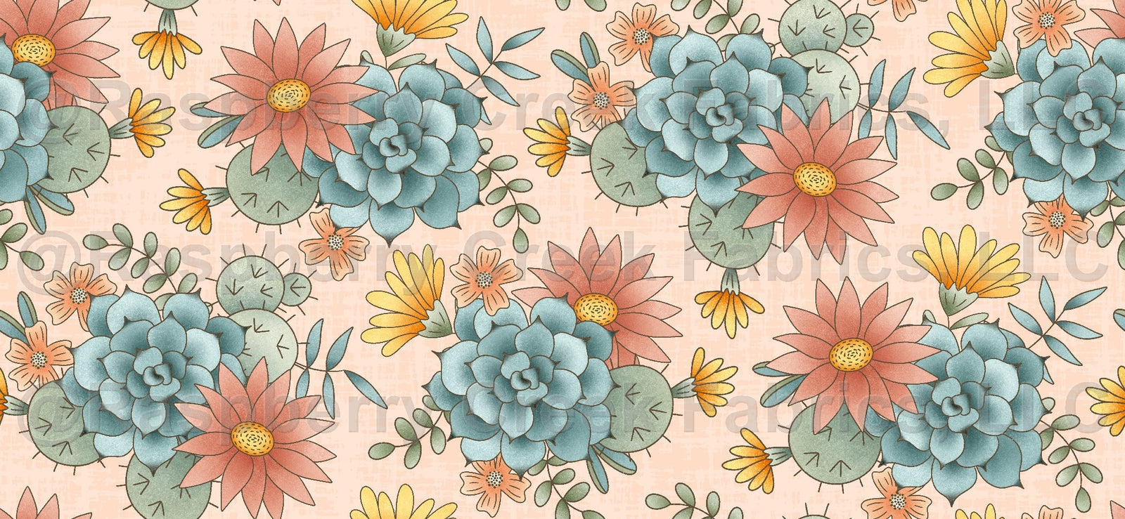 Mesa Desert Rose Peach Fabric, Raspberry Creek Fabrics, watermarked