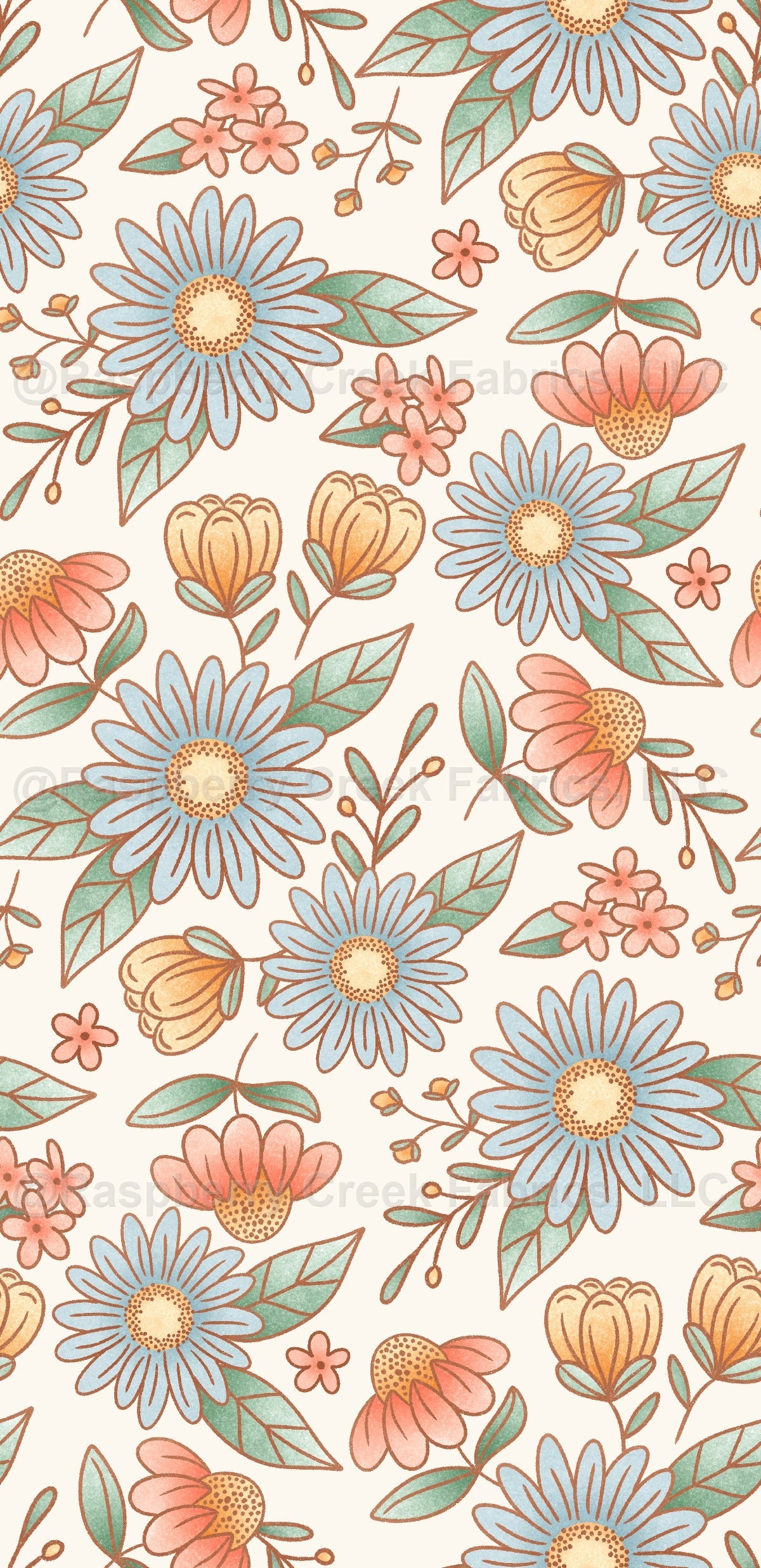 Cottontail Floral Cream Fabric, Raspberry Creek Fabrics, watermarked