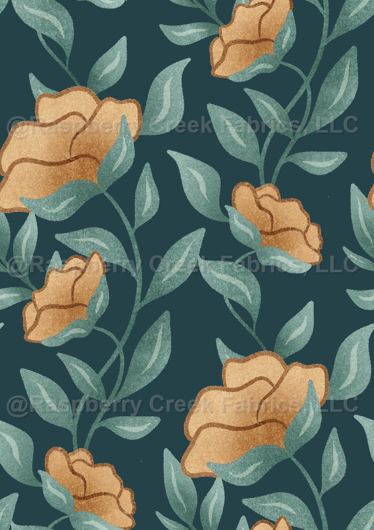 Wingman Floral Navy Fabric, Raspberry Creek Fabrics, watermarked