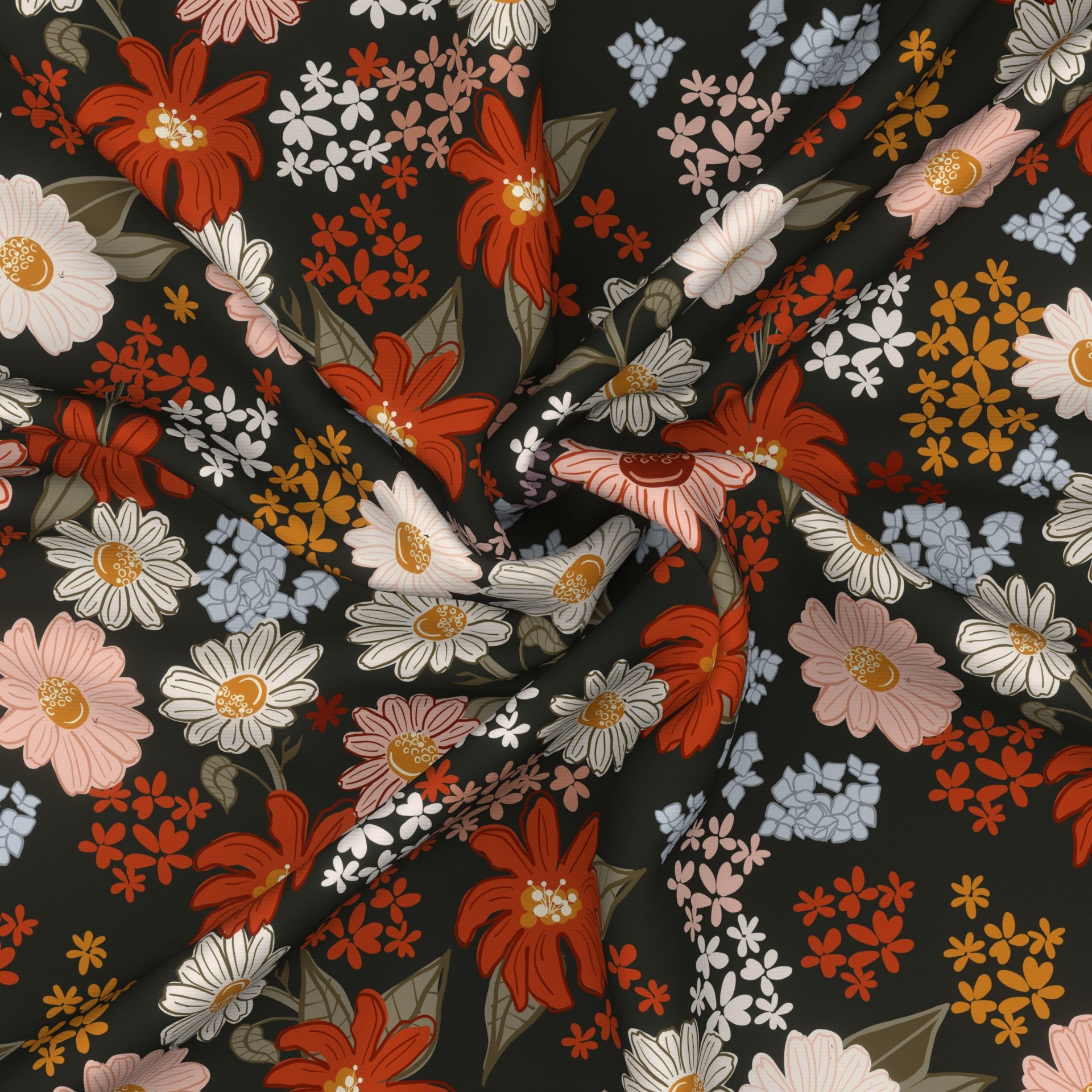 Fall for Flowers - dark green | Boo-tiful Night Fabric, Raspberry Creek Fabrics