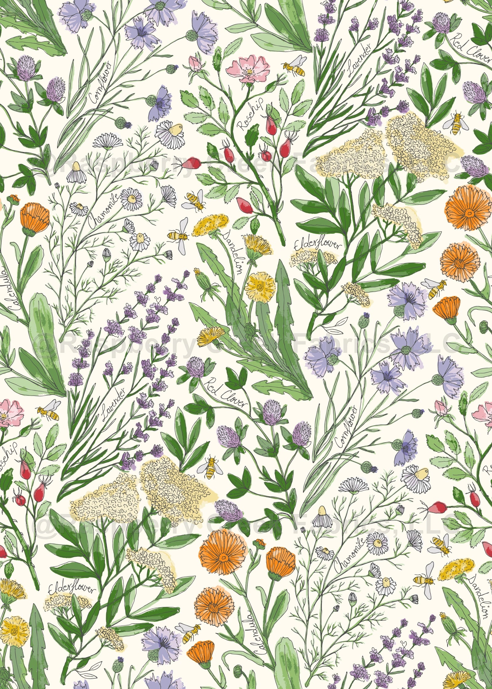 Wildflowers Lavender, chamomile, Calendula, Red Clover, cornflower, Dandelion, elderflower, Rosehip, bee bydenesannadesign