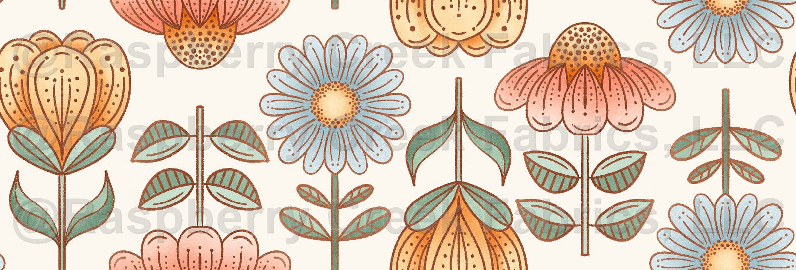 Cottontail Folk Flower Multi Fabric, Raspberry Creek Fabrics, watermarked