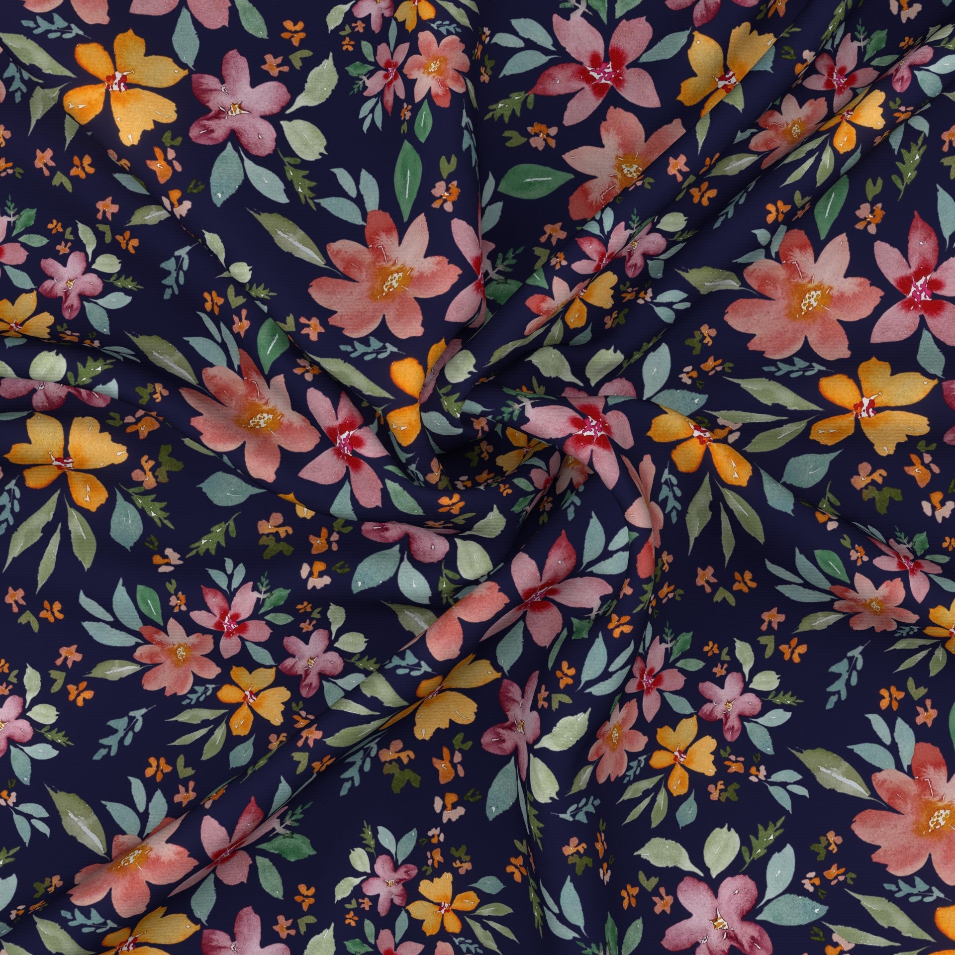 Juno Collection - Secret Garden - Navy - watercolor floral Fabric, Raspberry Creek Fabrics