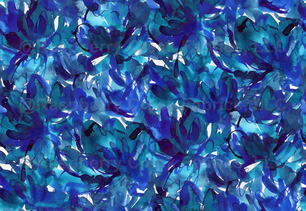 Blue Watercolor Floral Abstract - Raspberry Creek Fabrics