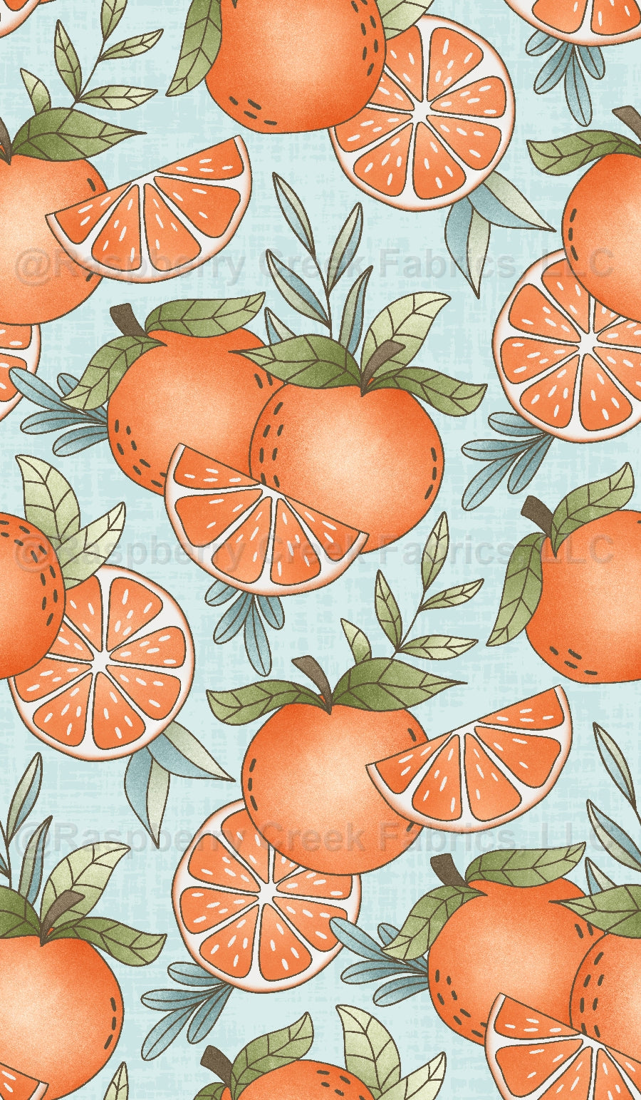 Mesa Oranges Sky Fabric, Raspberry Creek Fabrics, watermarked