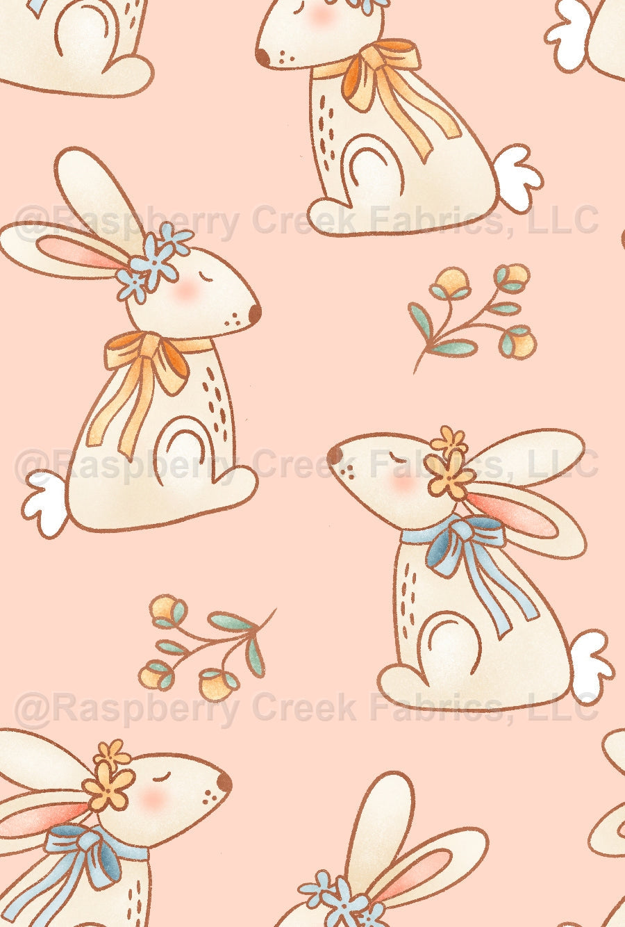 Cottontail Bunnies Fabric, Raspberry Creek Fabrics, watermarked