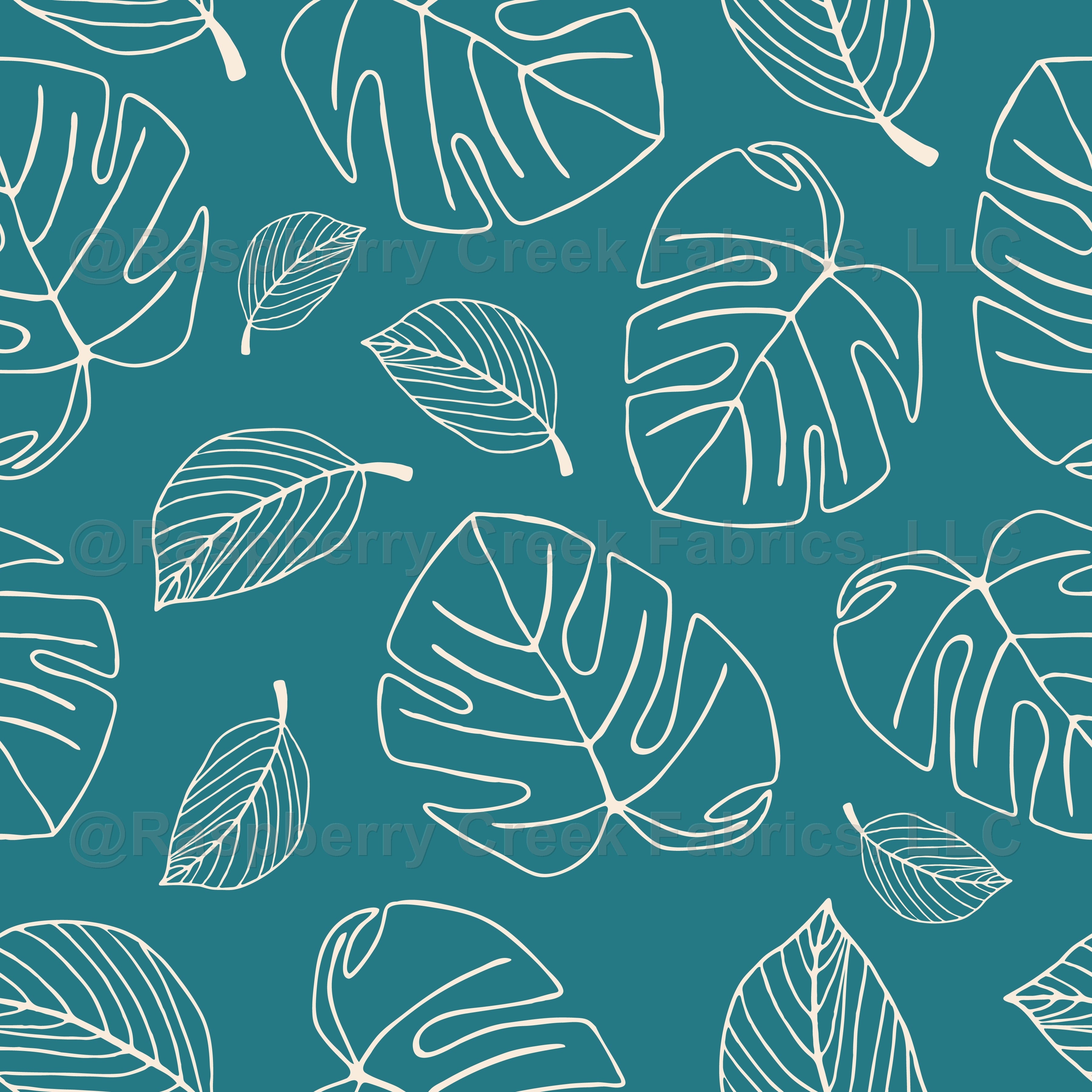 Dark Teal and White Tropical Monstera Leaves