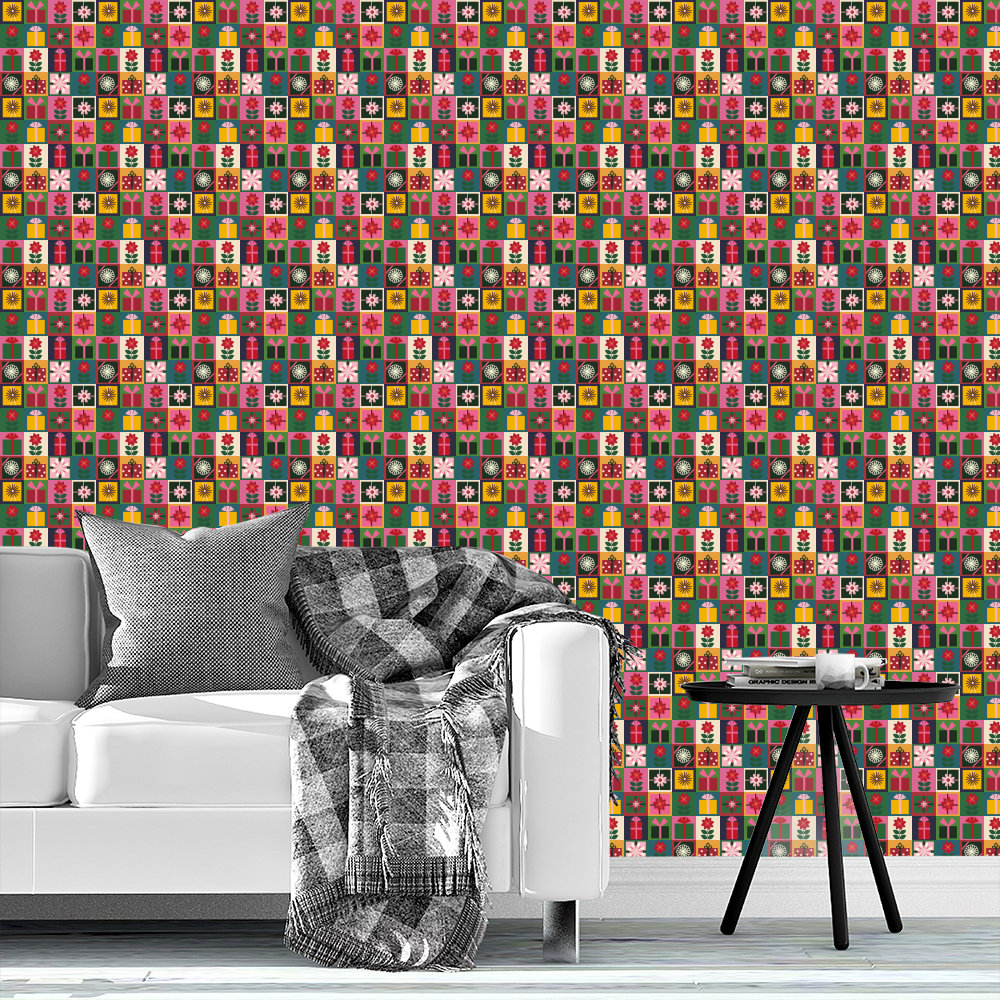 Christmas Boxes Wallpaper Design by Lisa Wornham Designs