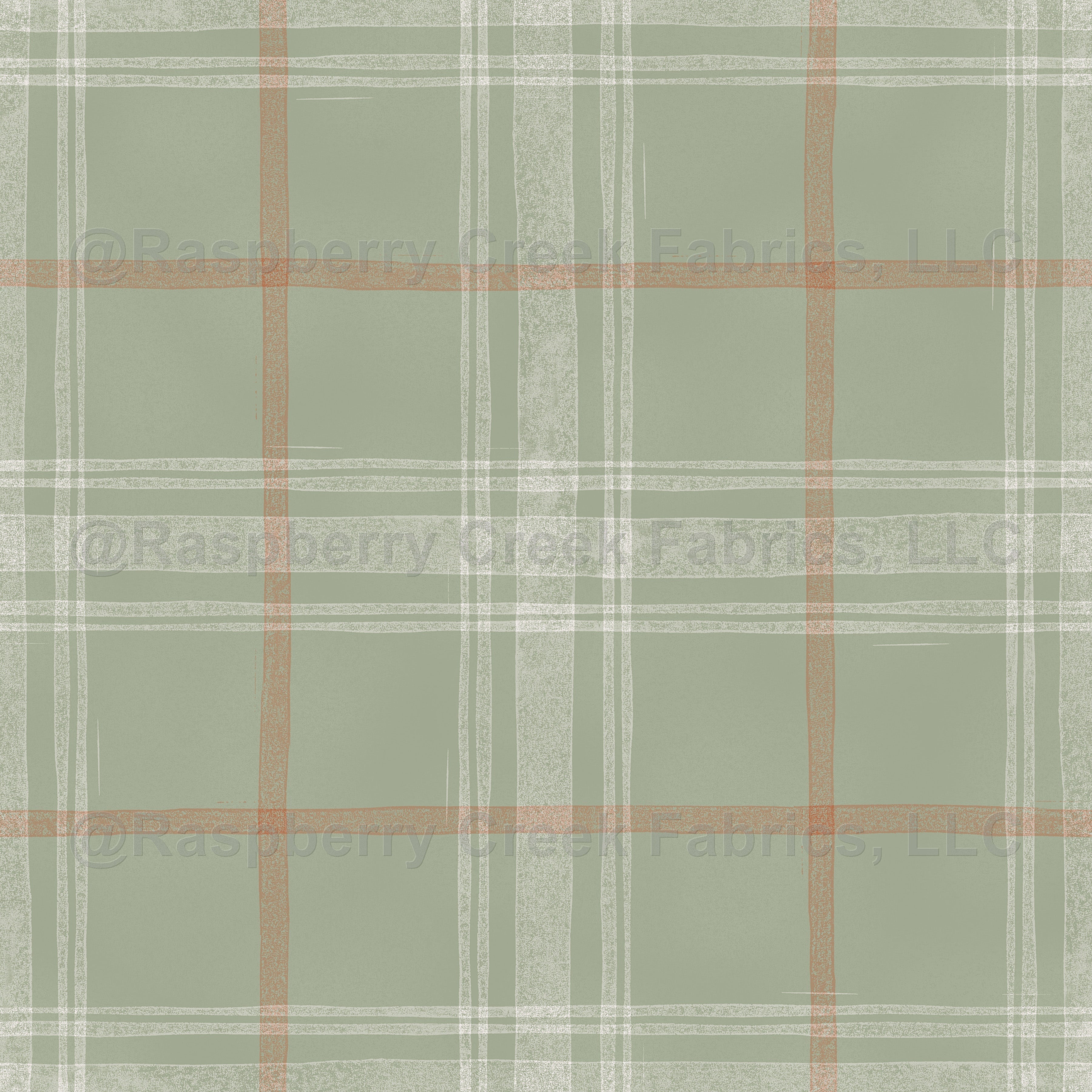 Sage Green, Cream, and Rust Distressed Block Print Plaid