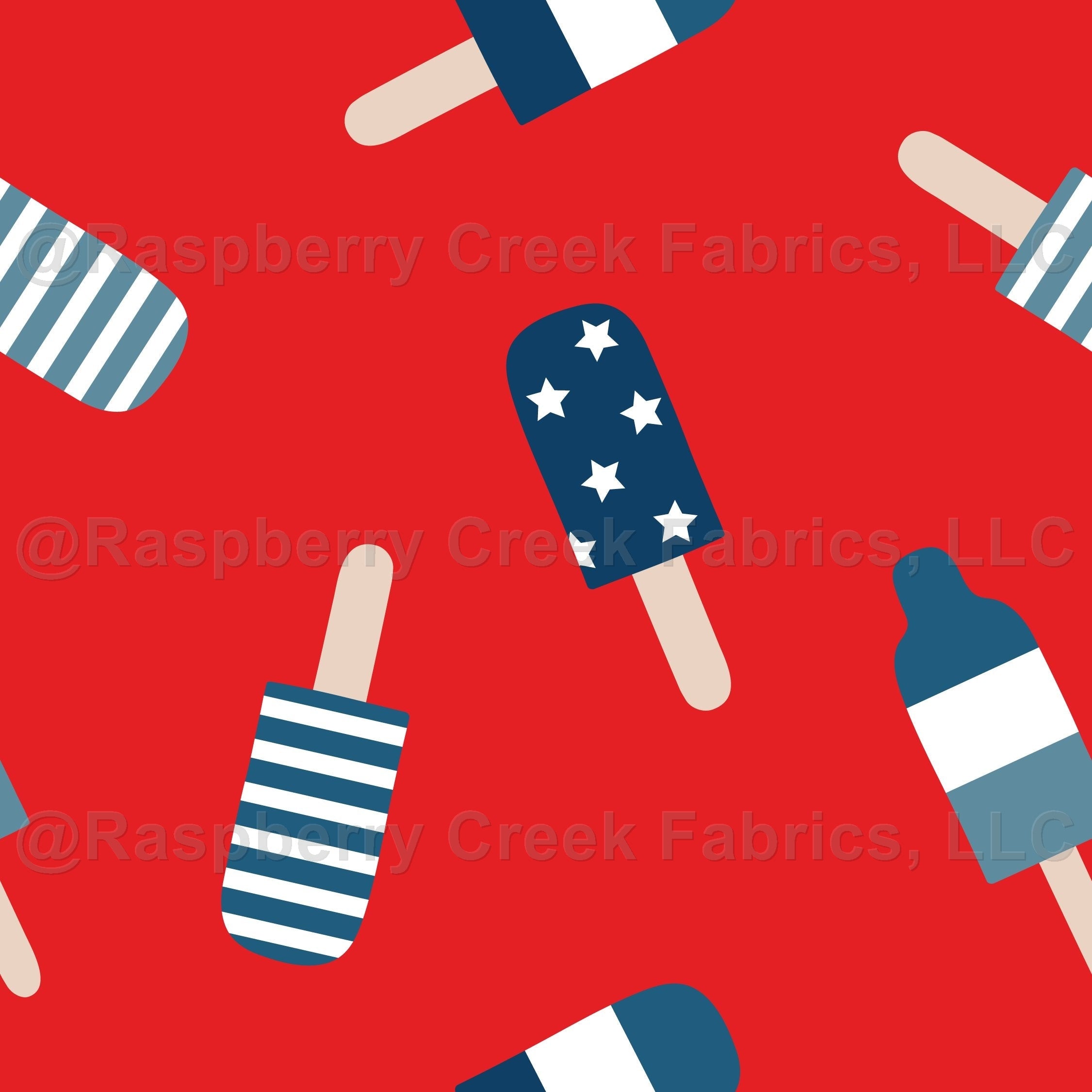 4th of July Popsicles on Red Fabric, Raspberry Creek Fabrics, watermarked