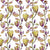 Flower Collection: Elegant strands of budding and open magnolia flowers on vines and leaves in green, lavender, purple with white background. Image