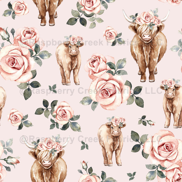 Rose highland cow by MirabellePrint / Light pink background - Raspberry ...