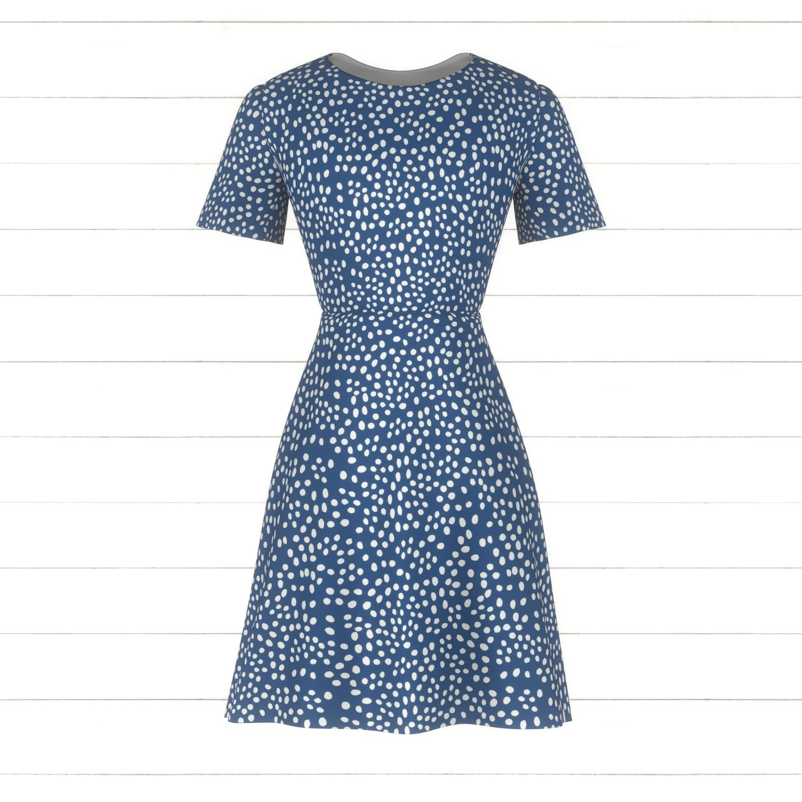 Midnight Snow, white dots on blue Fabric, Raspberry Creek Fabrics, watermarked
