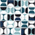Black, white, blue abstract half dot print, Abstract Geometric Modern Art print, Block print, Squares and Half Circles, Color Theory Print Image