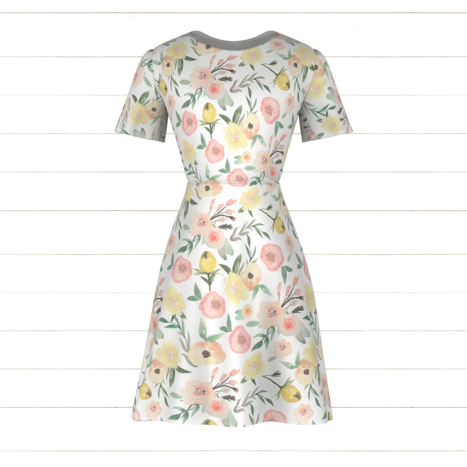 Peach Yellow and Sage Watercolor Floral Print Fabric