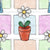 DOODLE GARDEN IN COLOUR: Doodle flowers in vases and pots, with green, pink, blue and brown squares as background. FLOWERS and SQUARES collection Image