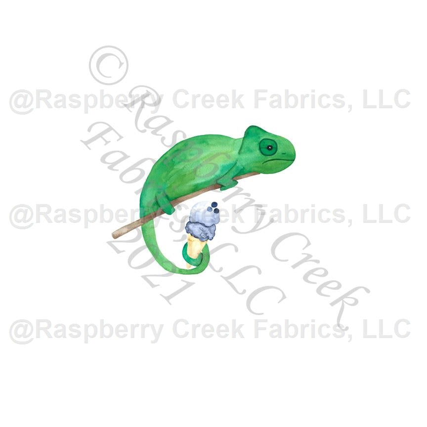 Green Blue and Brown Chameleon Ice Cream Panel, Summer Treats 2.0 By Brittney Laidlaw for Club Fabrics Fabric, Raspberry Creek Fabrics, watermarked