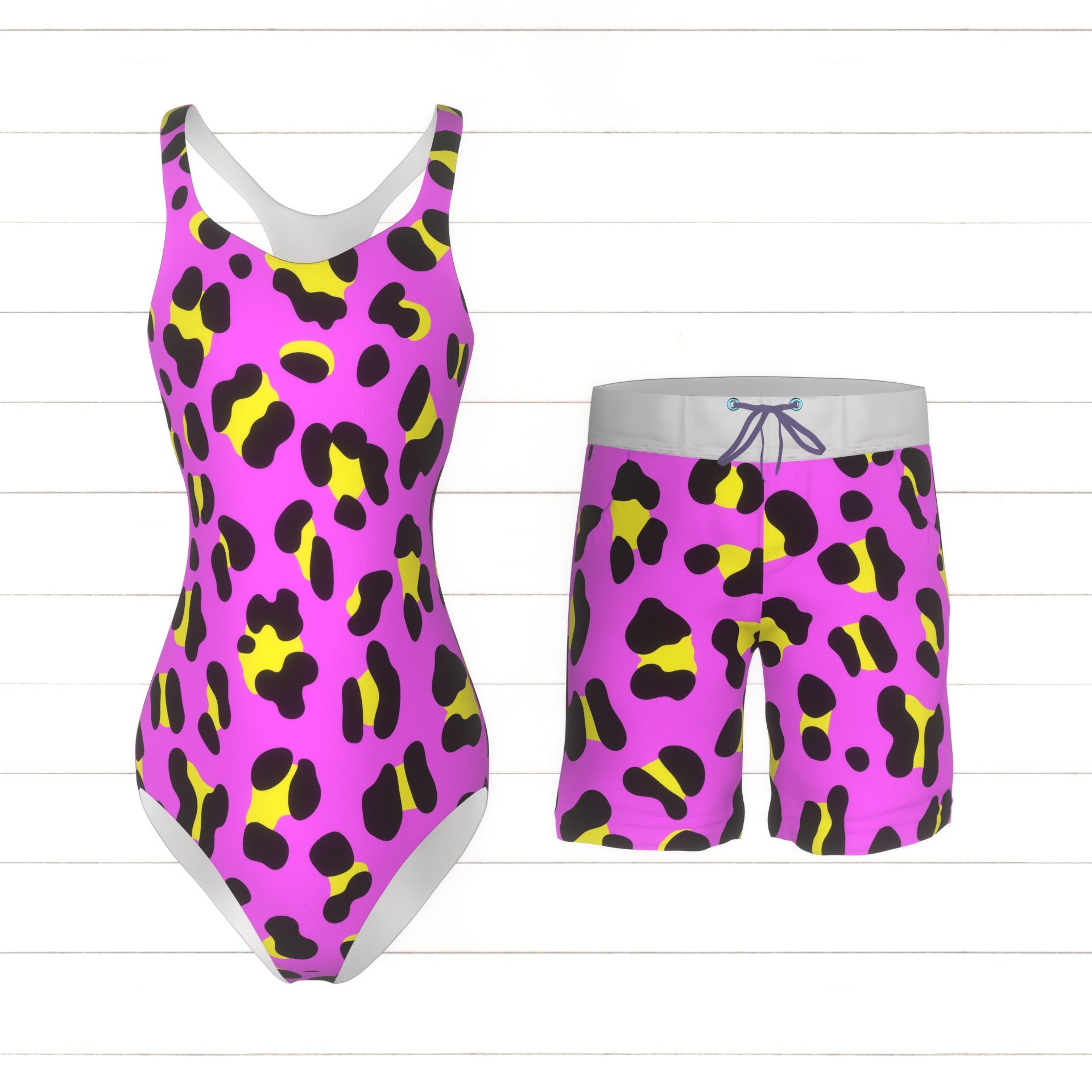 中古 廃盤  Dixie Leopard Print Bunny 80s Leopard Print Neon Yellow & Orchid Purple Fabric, Raspberry