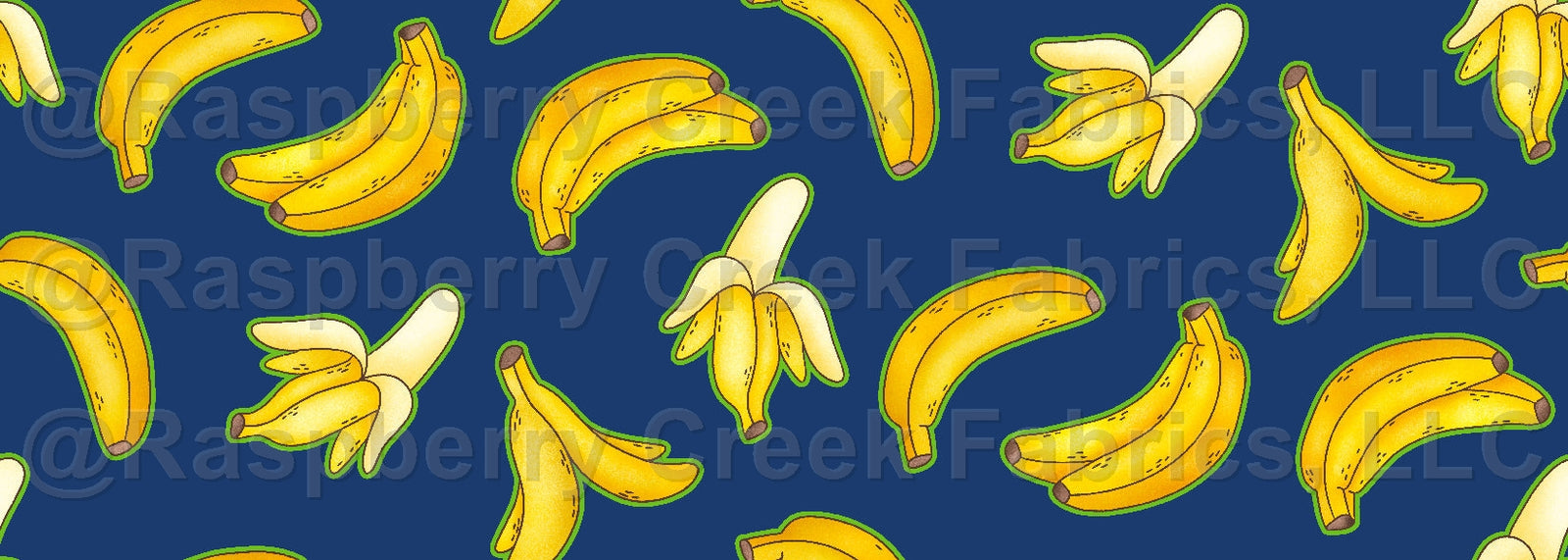 Bananas Fabric, Raspberry Creek Fabrics, watermarked