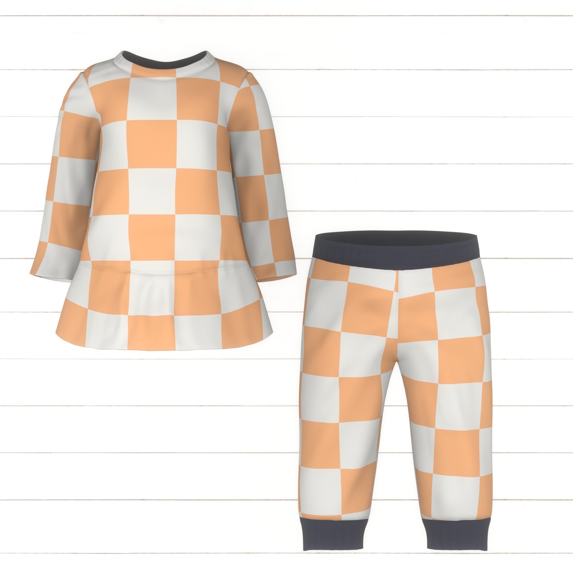 Peach Checkerboard Fabric, Raspberry Creek Fabrics