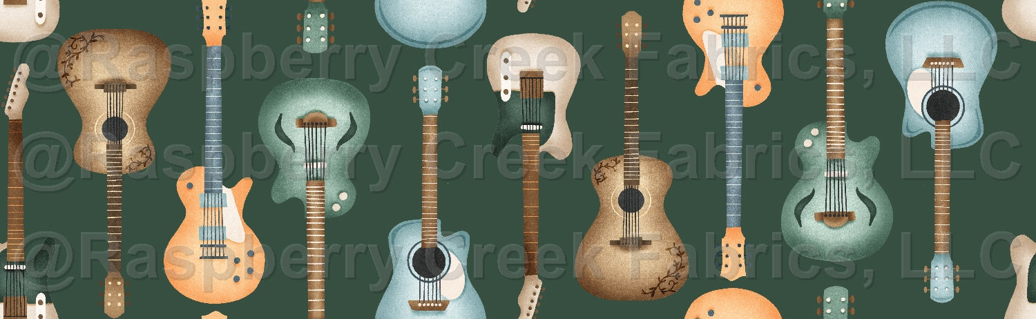 Down South Guitars Forest Fabric, Raspberry Creek Fabrics, watermarked