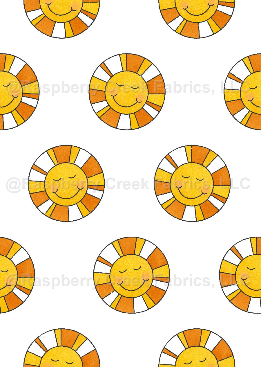 Groovy Suns White Fabric, Raspberry Creek Fabrics, watermarked