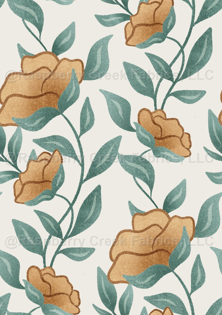 Wingman Floral White Fabric, Raspberry Creek Fabrics, watermarked