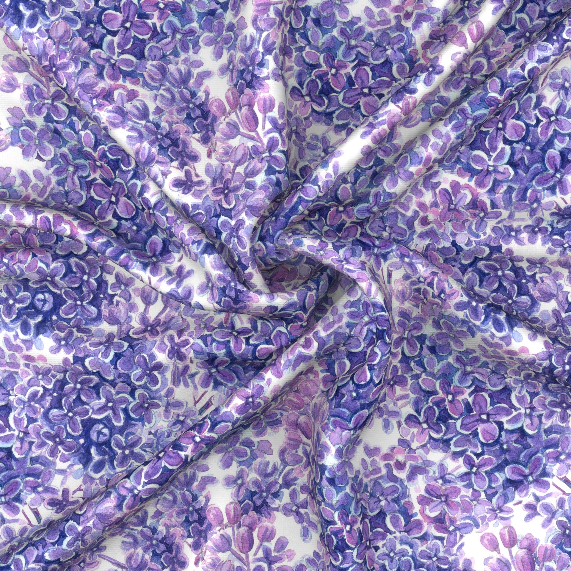 Violet watercolor lilac flowers Fabric, Raspberry Creek Fabrics
