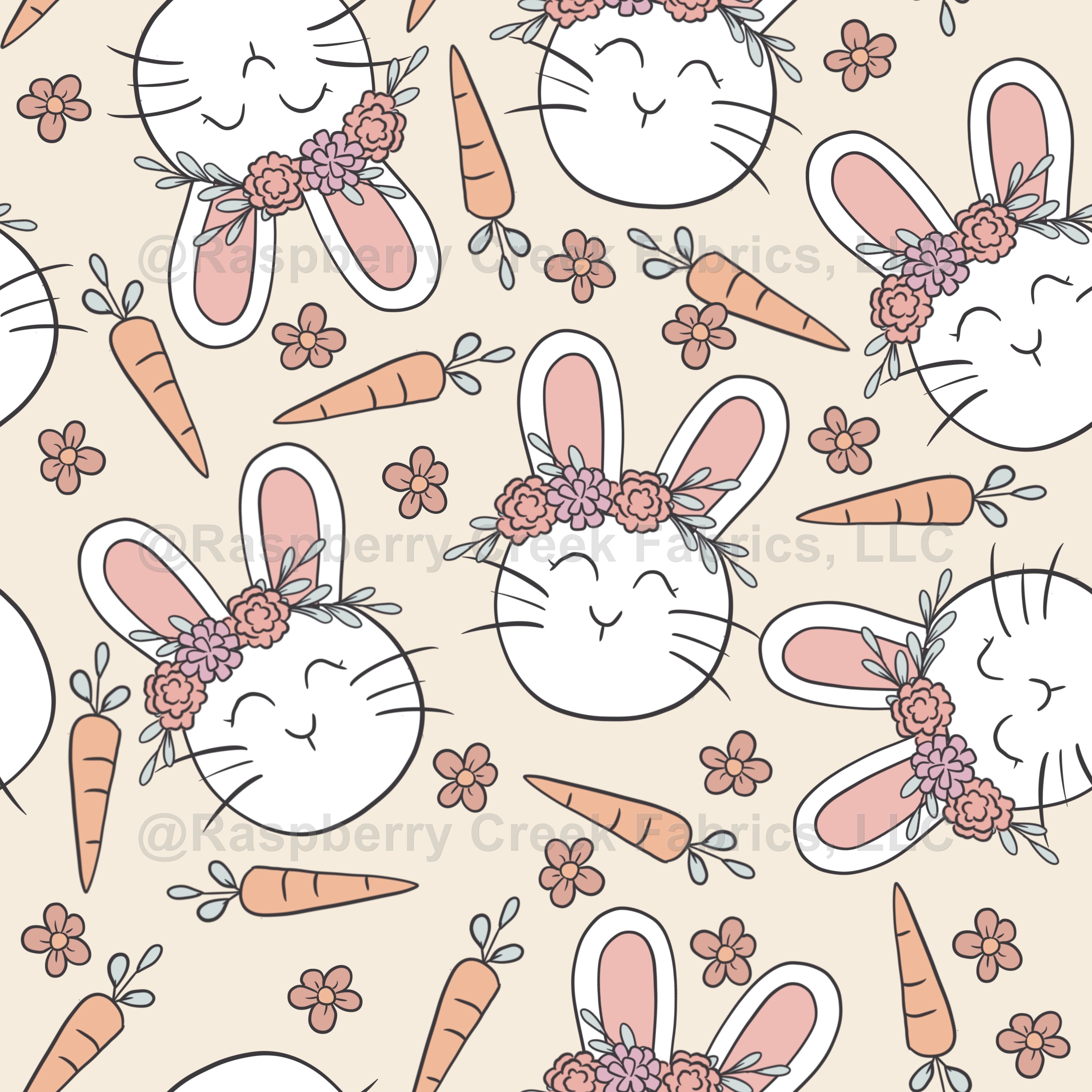 Bunny Flower crown Fabric, Raspberry Creek Fabrics, watermarked