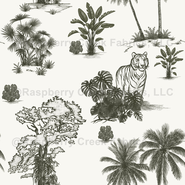 Tiger in the jungle toile de jouy by MartaRoseArt - Raspberry Creek Fabrics