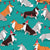 Origami Christmas Collie friends // turquoise green background white orange & brown paper and cardboard dogs red ornaments Image