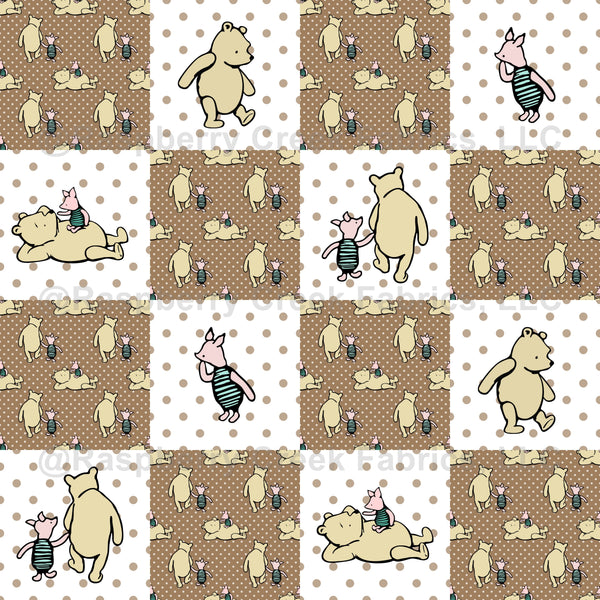 Classic Pooh and Piglet Patchwork in Tan - Raspberry Creek Fabrics