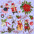 Christmas Collection:  Holiday clothing on mice with lantern, bells, pinecone, ornaments, holly, poinsettia, flowers, candy canes with a blue and white snow background. Image