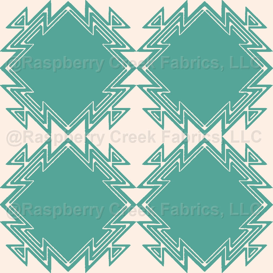 Buttercup Aztec Aqua Fabric, Raspberry Creek Fabrics, watermarked