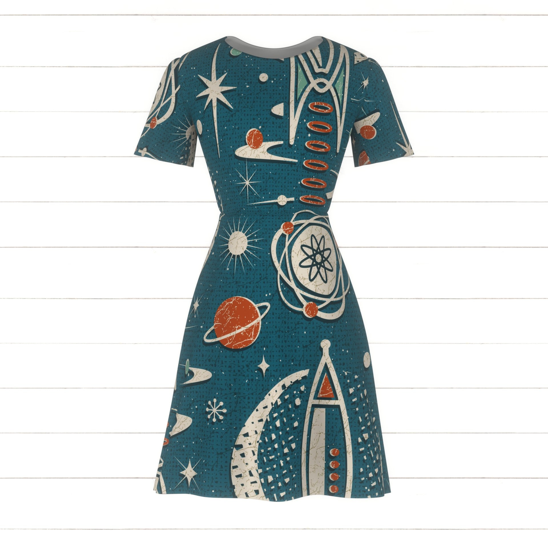 Atomic Age Space Exploration Vintage Space Travel Rocket to the Moon  ©studioxtine Fabric, Raspberry Creek Fabrics