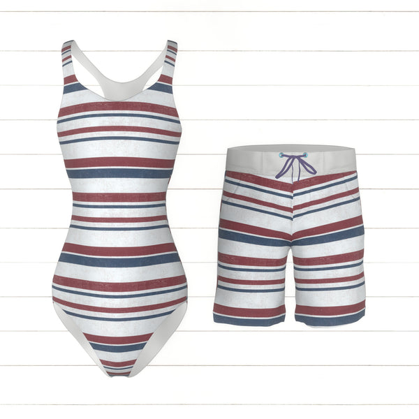 Red and blue stripe with woven texture - Raspberry Creek Fabrics