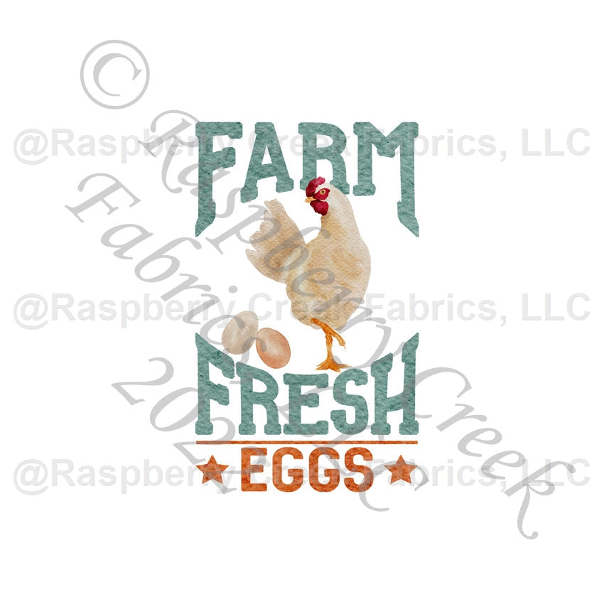Tonal Teal Rust and Cream Farm Fresh Eggs Panel, Farm Fresh by Brittney Laidlaw for CLUB Fabrics Fabric, Raspberry Creek Fabrics, watermarked