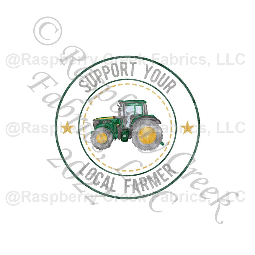 Green Mustard and Grey Support Your Local Farmer Panel, Farm Fresh by Brittney Laidlaw for CLUB Fabrics Fabric, Raspberry Creek Fabrics, watermarked