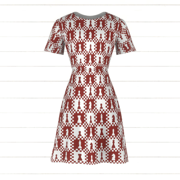 Chess Game Pieces on Checkerboard Red and White - Raspberry Creek Fabrics