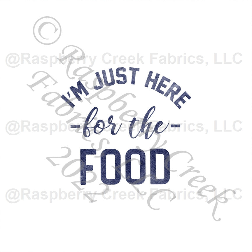 Tonal Navy Blue I'm Just Here For the Food Panel, Foodie by Brittney Laidlaw for CLUB Fabrics Fabric, Raspberry Creek Fabrics, watermarked