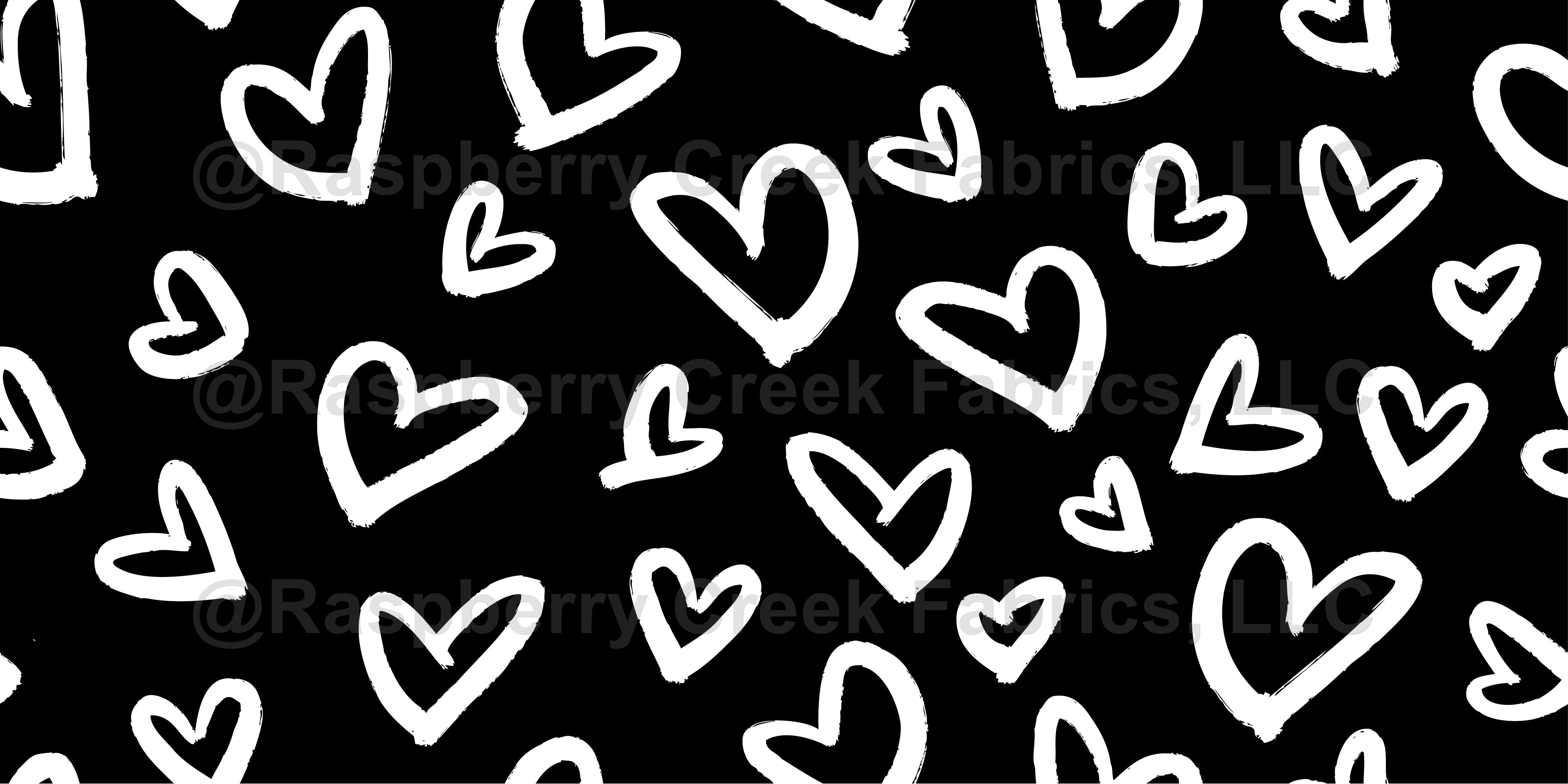 White hearts on black Fabric, Raspberry Creek Fabrics, image size:4167x2083